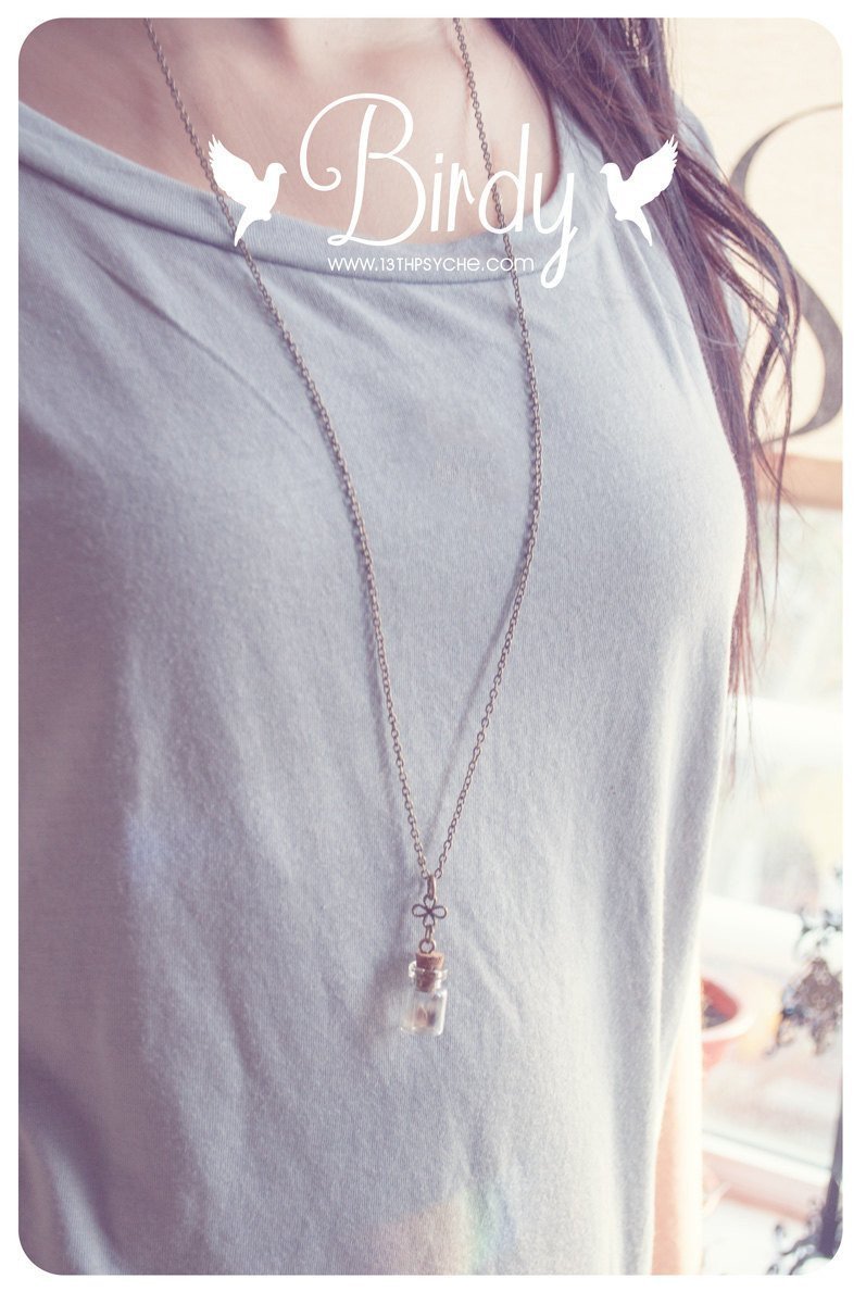 Handmade Tiny real feather vial pendant necklace - 13th Psyche