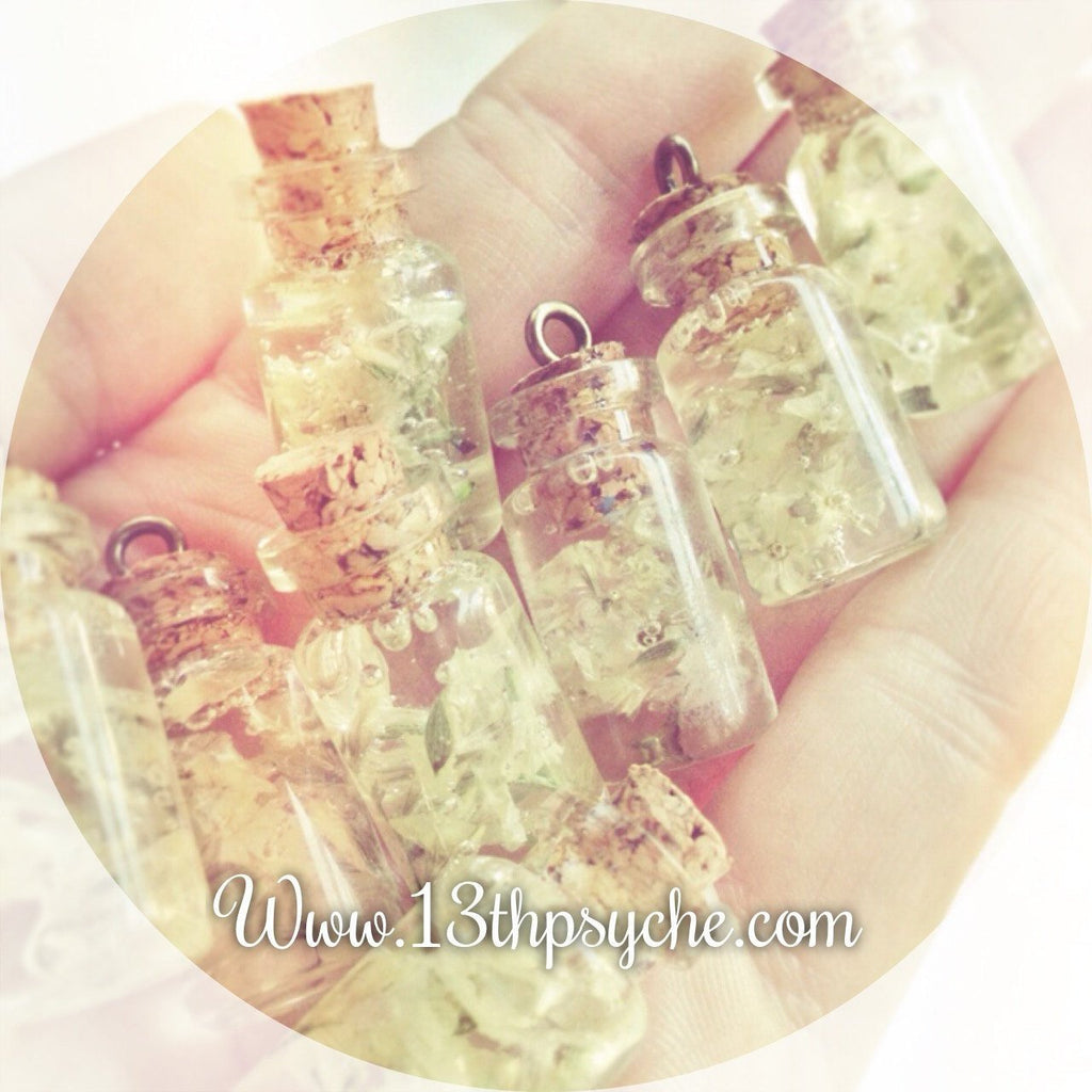 Handmade Real yellow dried flowers in resin vial necklace - 13th Psyche