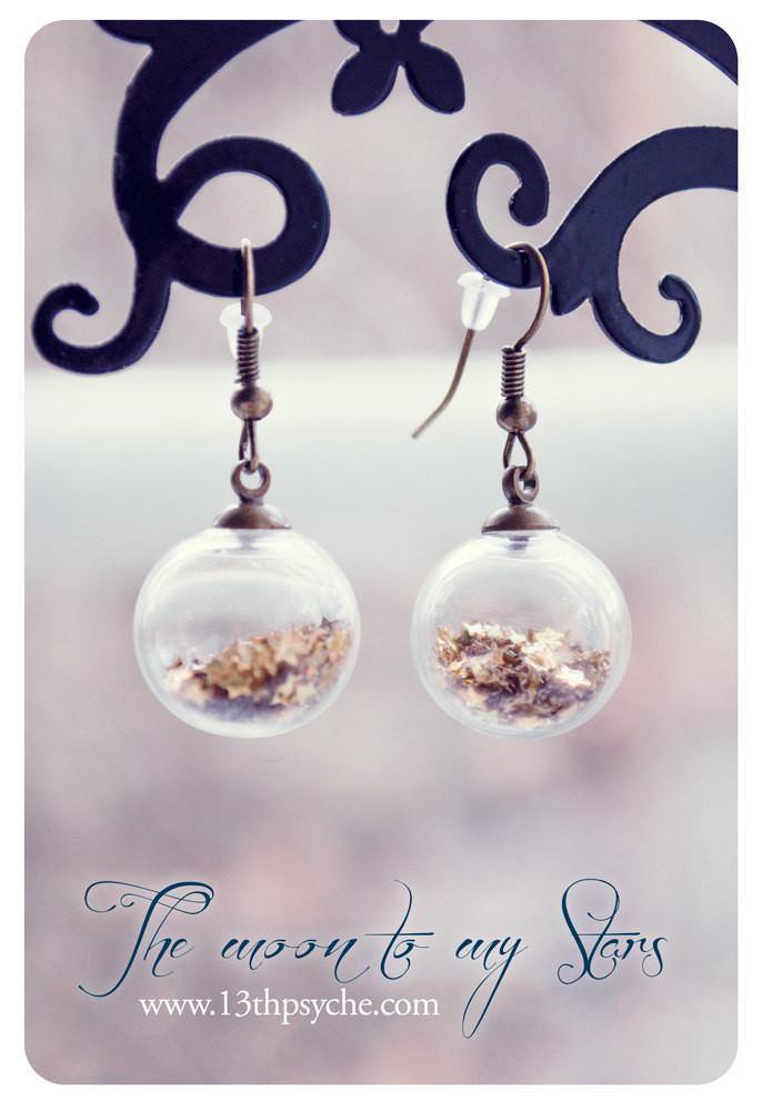 Handmade Custom glitter stars colour glass globe earrings - 13th Psyche