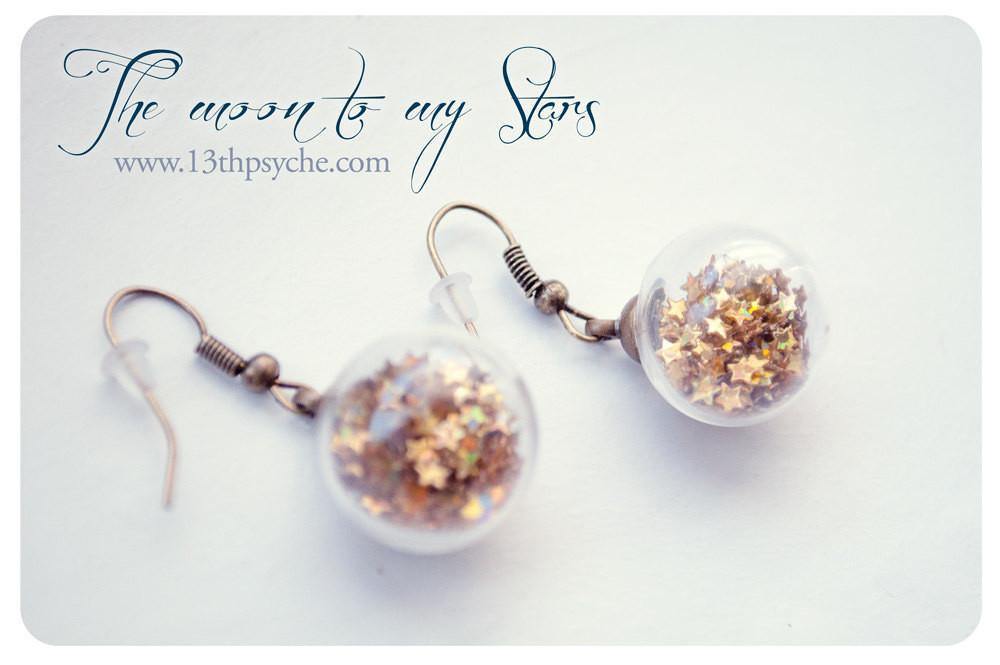 Handmade Custom glitter stars colour glass globe earrings - 13th Psyche