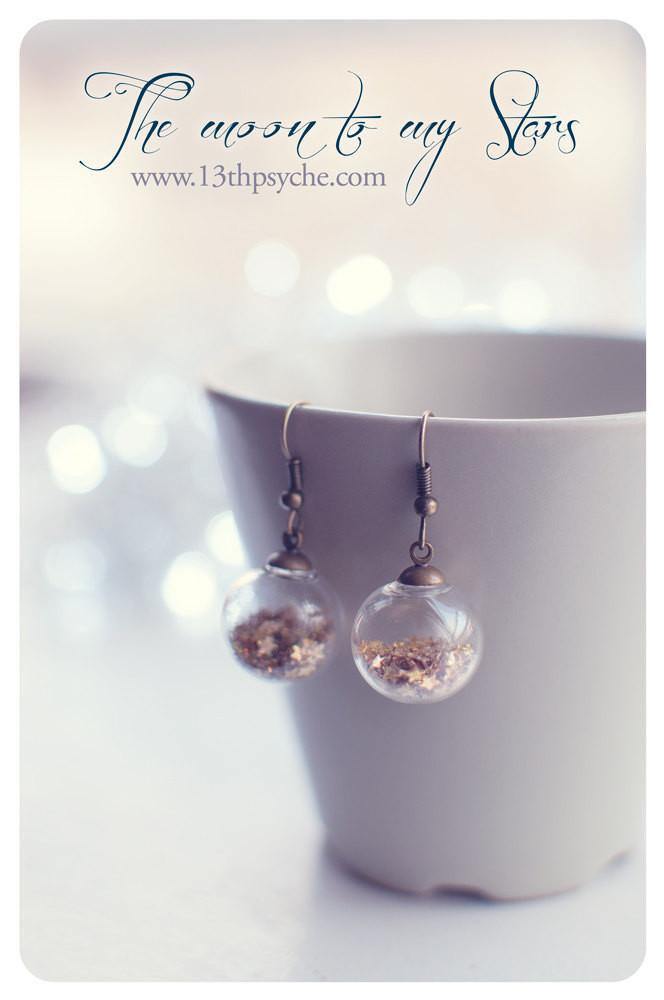 Handmade Custom glitter stars colour glass globe earrings - 13th Psyche