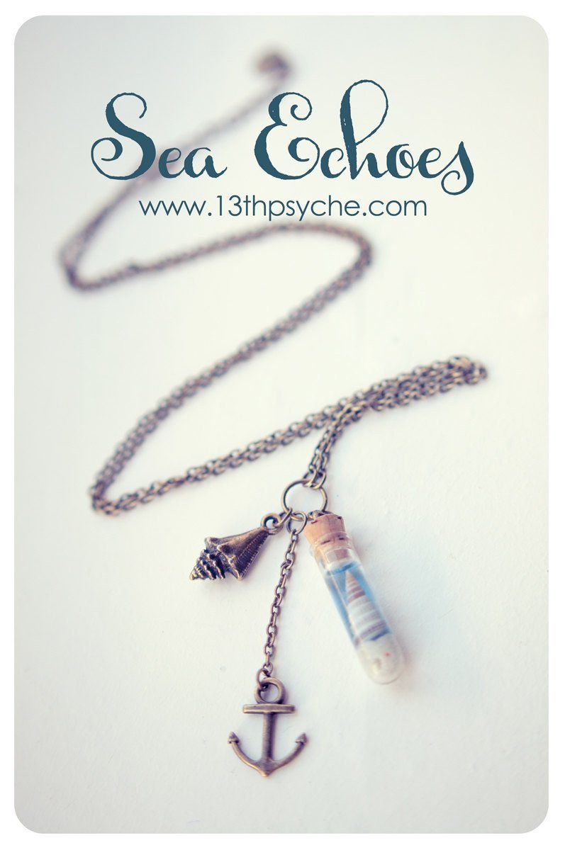 Handmade Ocean and shell glass vial pendant necklace - 13th Psyche