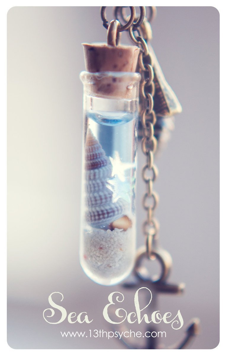 Handmade Ocean and shell glass vial pendant necklace - 13th Psyche