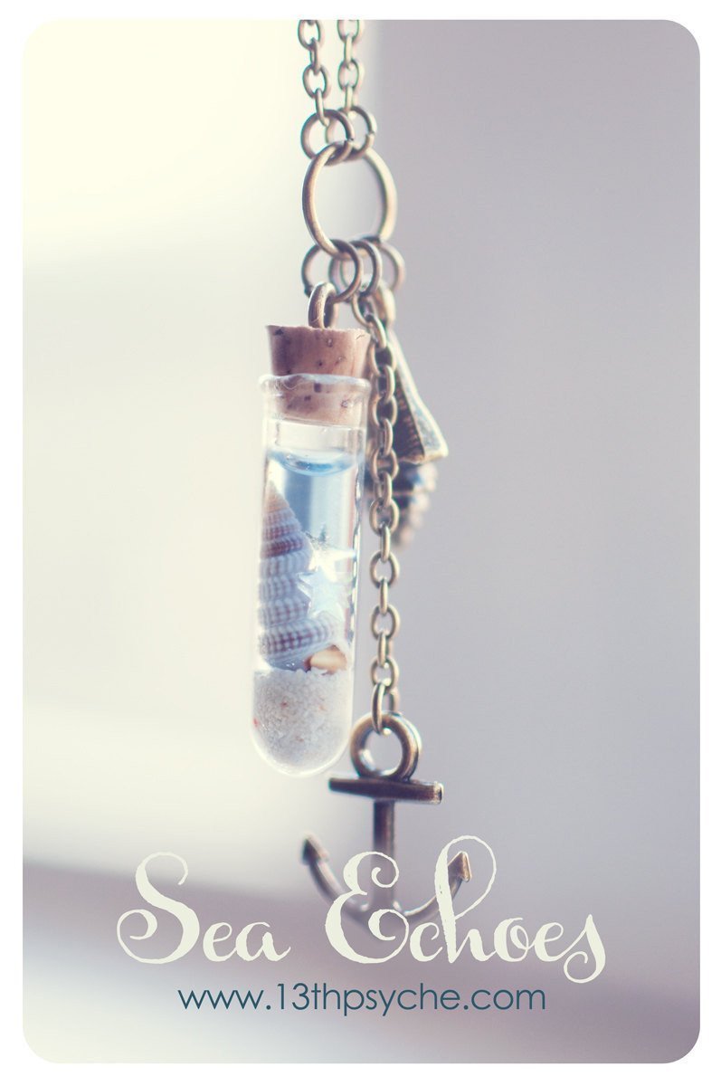Handmade Ocean and shell glass vial pendant necklace - 13th Psyche
