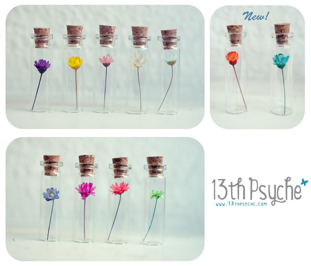 Handmade Real dried flower glass bottle earrings - 13th Psyche