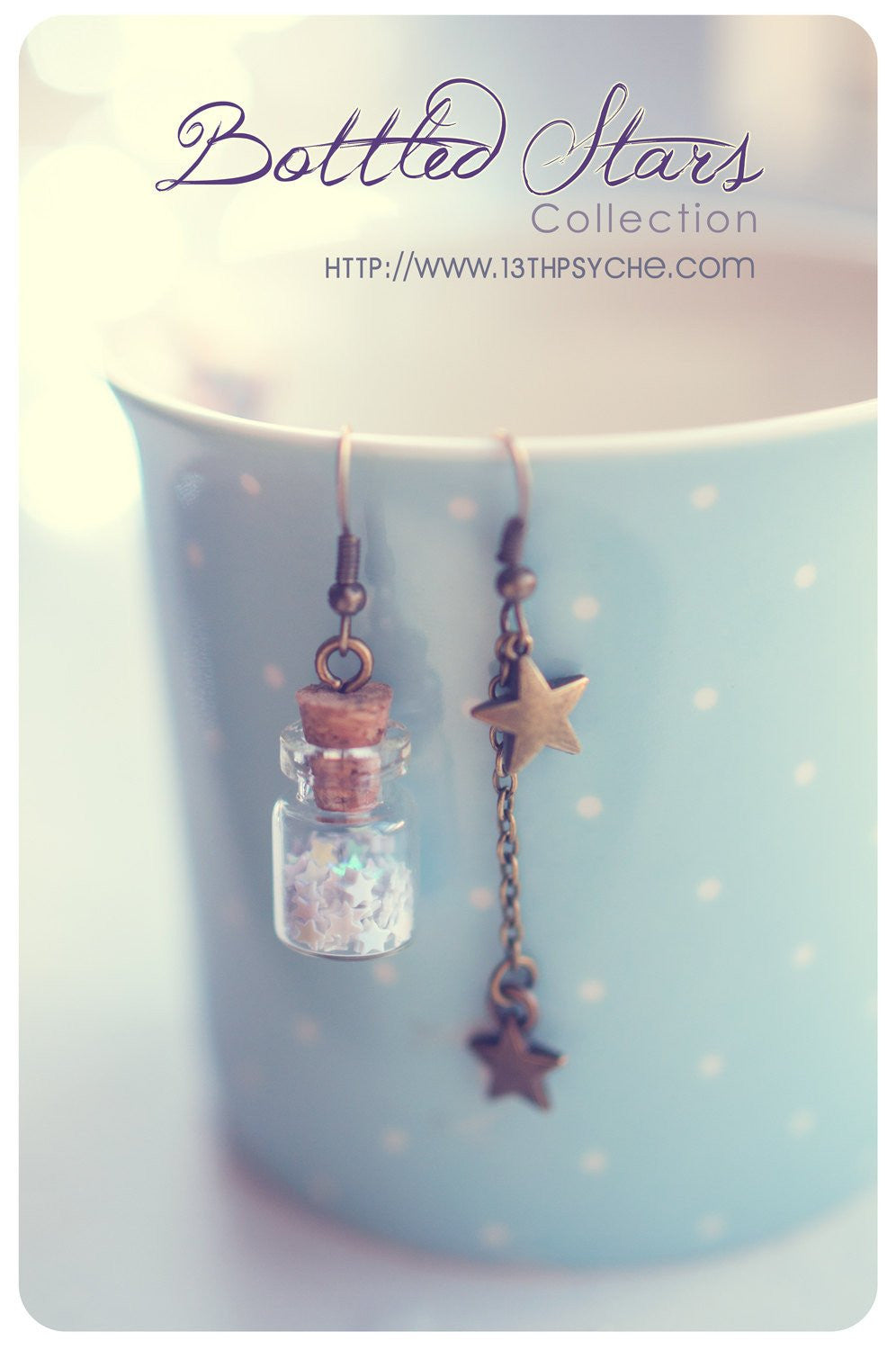 Handmade Glitter stars glass bottle earrings - 13th Psyche