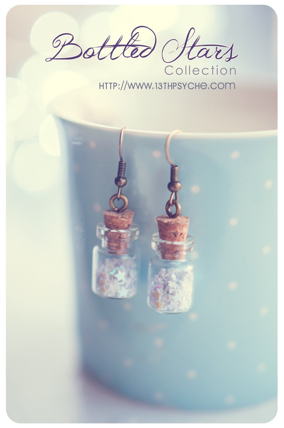 Handmade Glitter stars glass bottle earrings - 13th Psyche