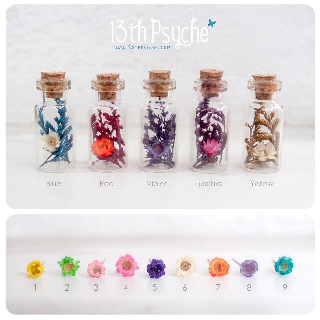 Handmade Real dried flowers bottle pendant necklace - 13th Psyche