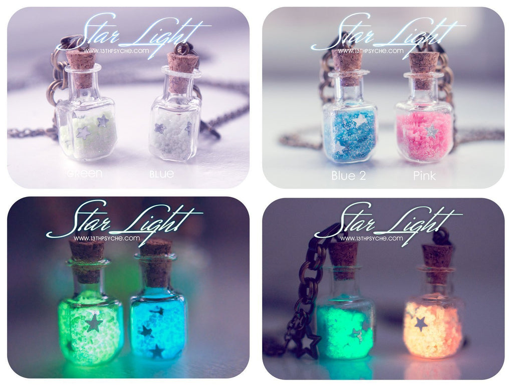 Handmade Glow in the dark bottle pendant necklace - 13th Psyche