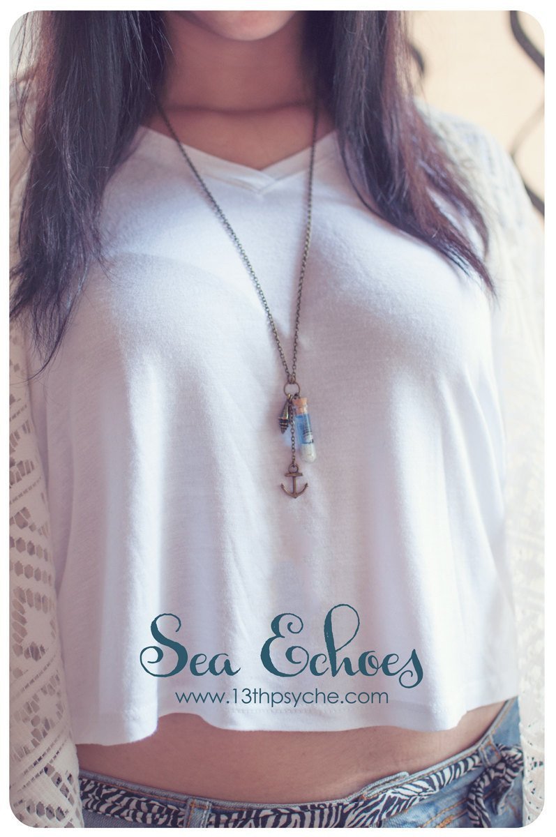 Handmade Ocean and shell glass vial pendant necklace - 13th Psyche