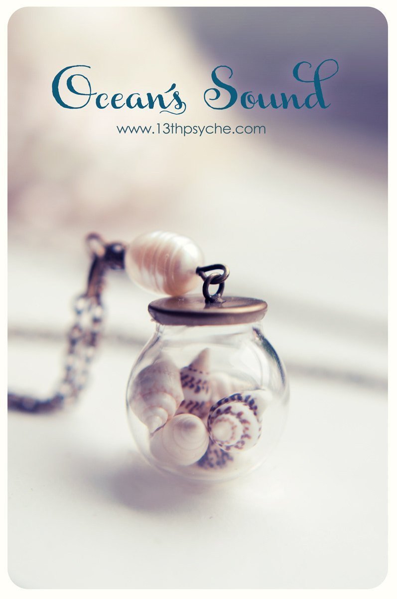 Handmade Pearl and shells glass globe pendant necklace - 13th Psyche