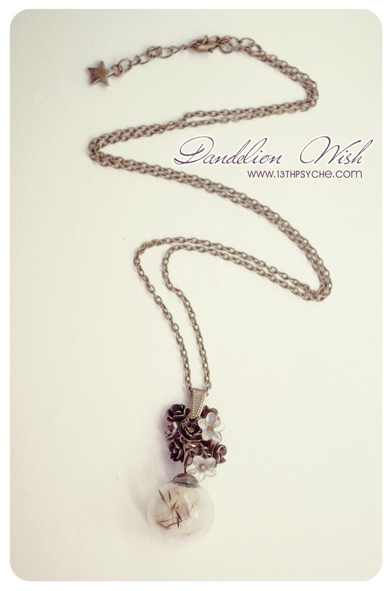 Handmade Make a wish, real dandelion seeds glass globe necklace - 13th Psyche