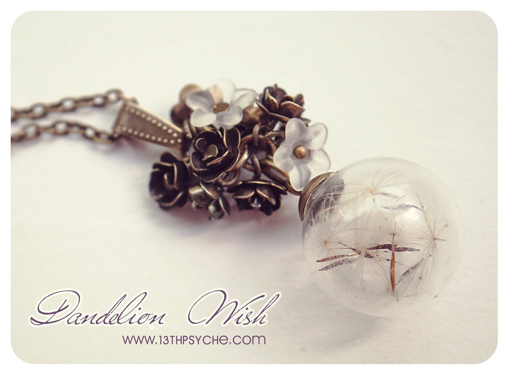 Handmade Make a wish, real dandelion seeds glass globe necklace - 13th Psyche
