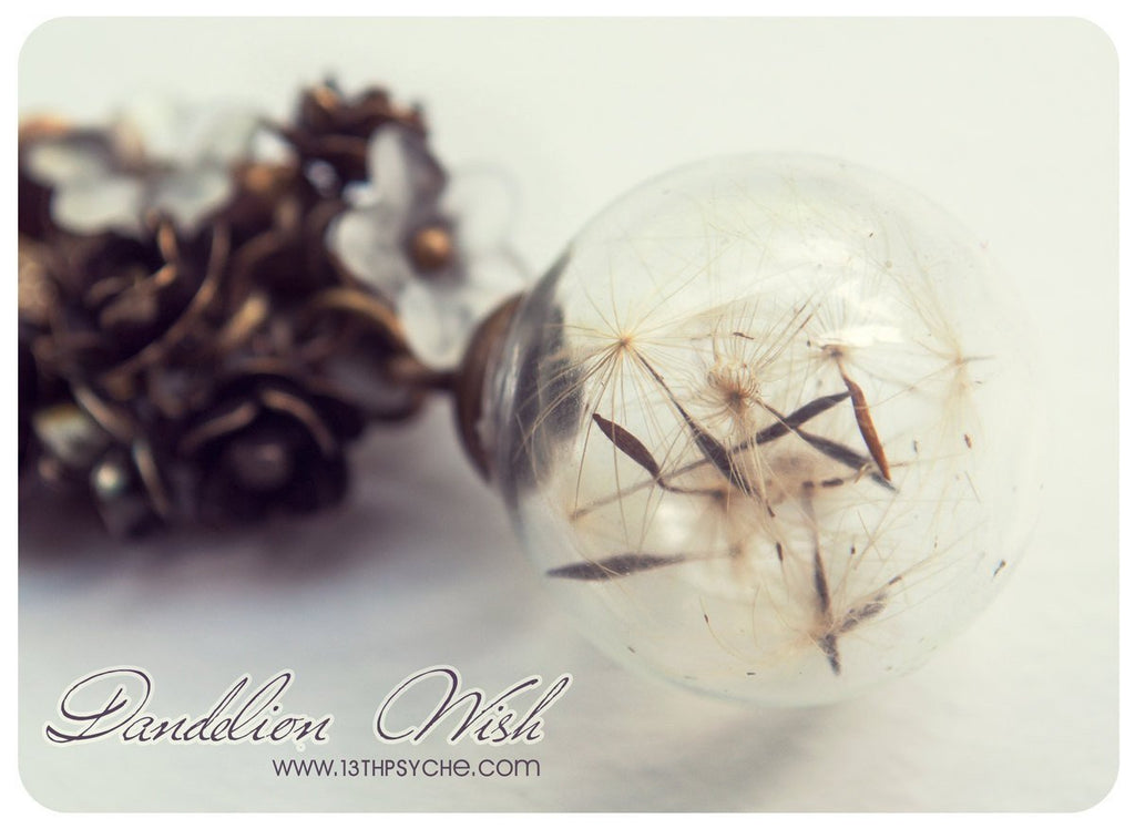 Handmade Make a wish, real dandelion seeds glass globe necklace - 13th Psyche