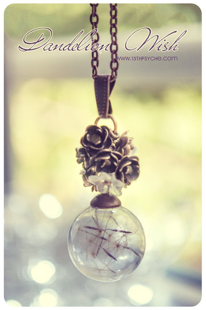 Handmade Make a wish, real dandelion seeds glass globe necklace - 13th Psyche