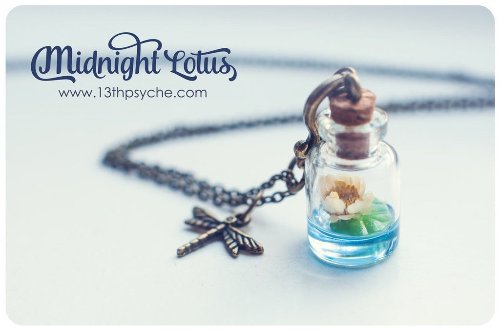 Handmade Lotus flower bottle pendant necklace - 13th Psyche