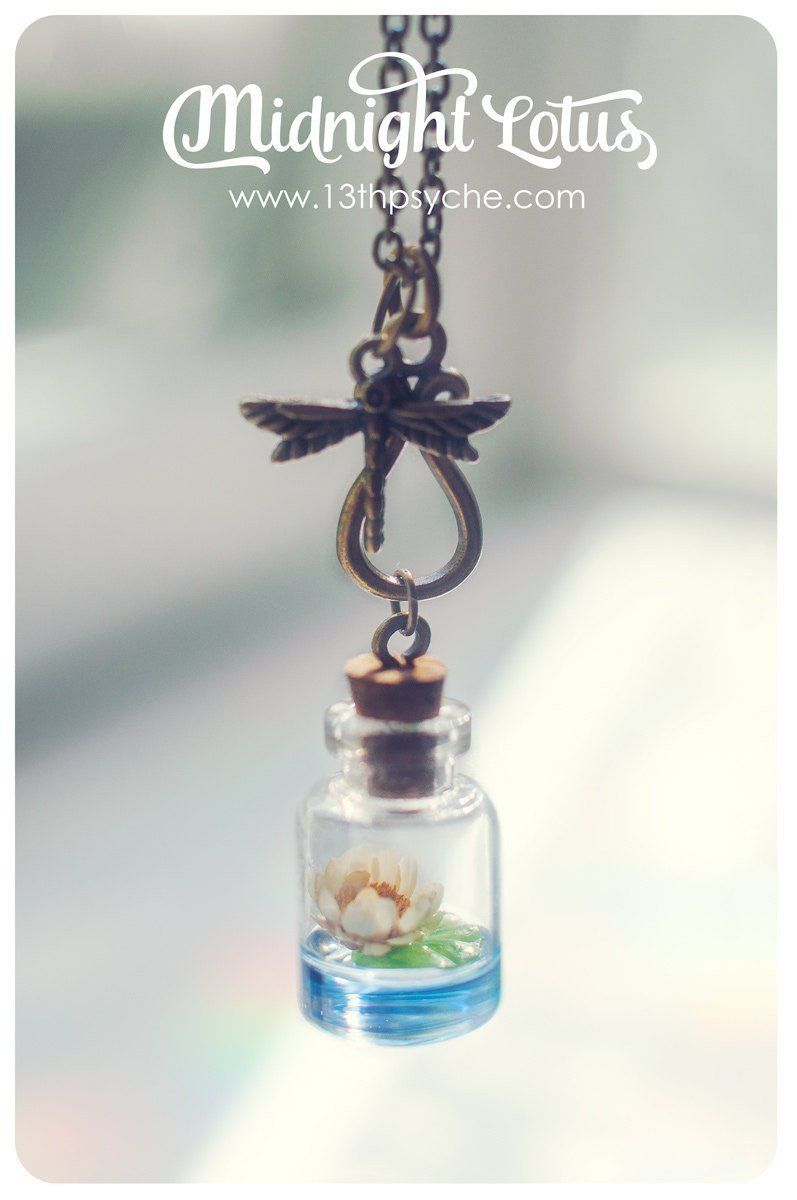 Handmade Lotus flower bottle pendant necklace - 13th Psyche