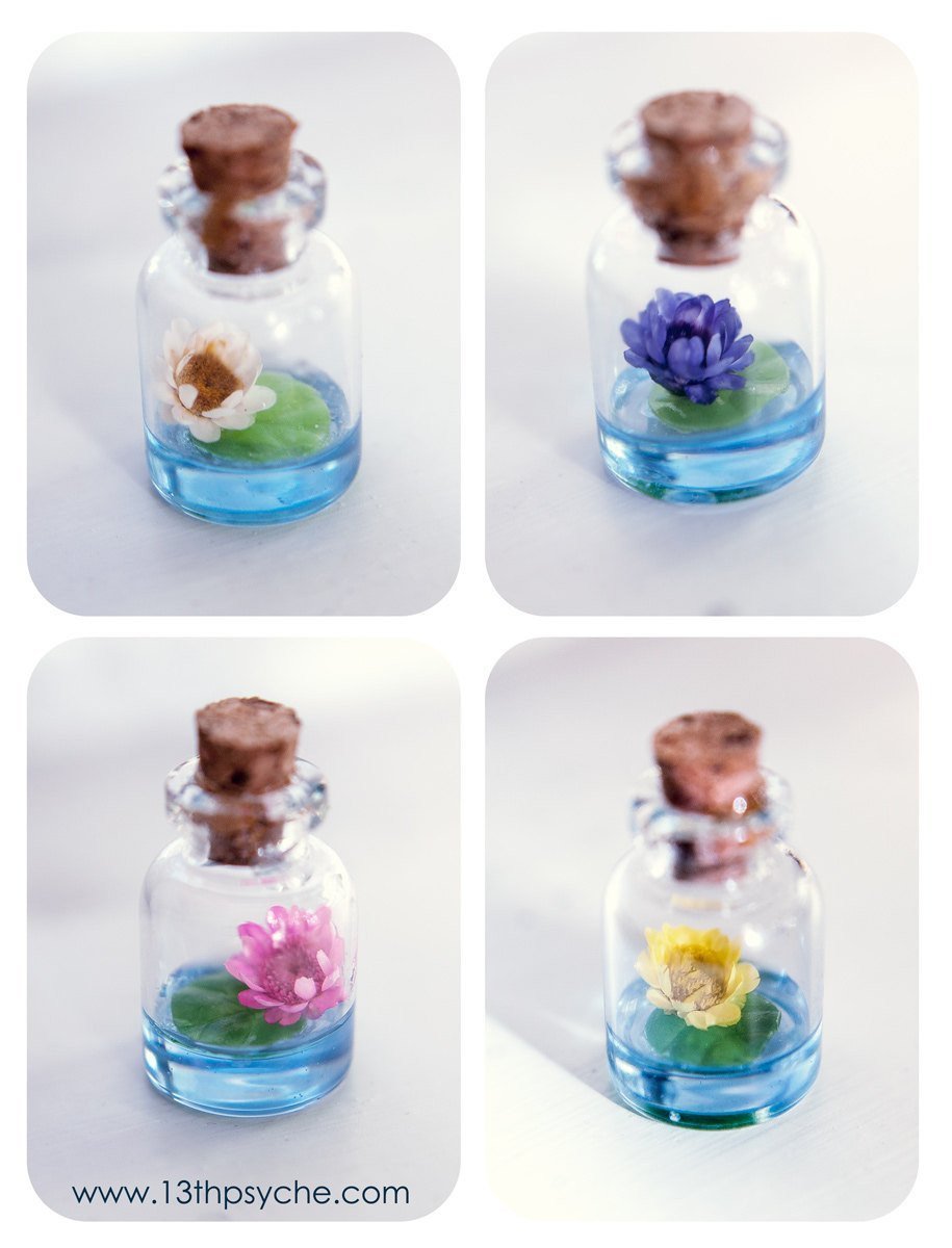 Handmade Lotus flower bottle pendant necklace - 13th Psyche