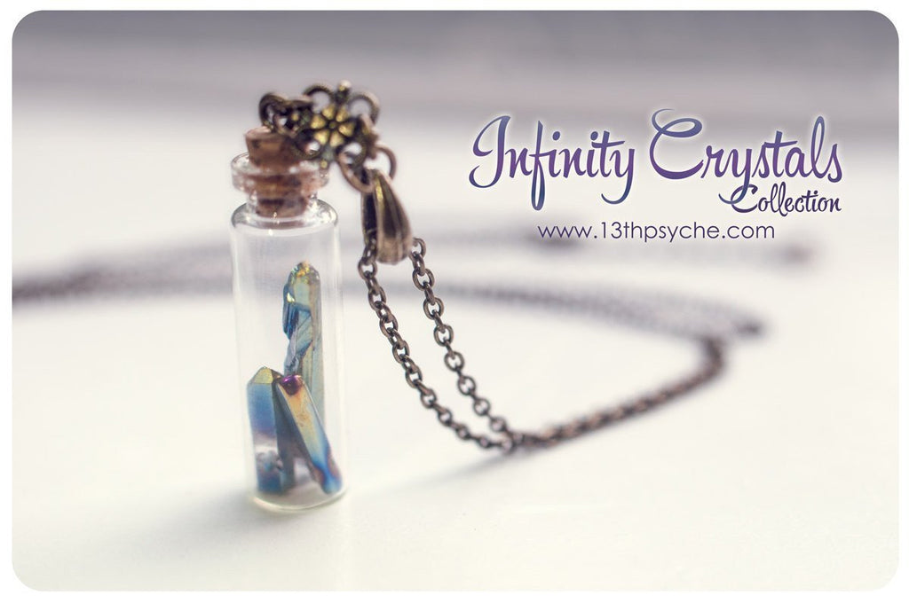 Handmade Glass vial pendant necklace with pointed crystal - 13th Psyche
