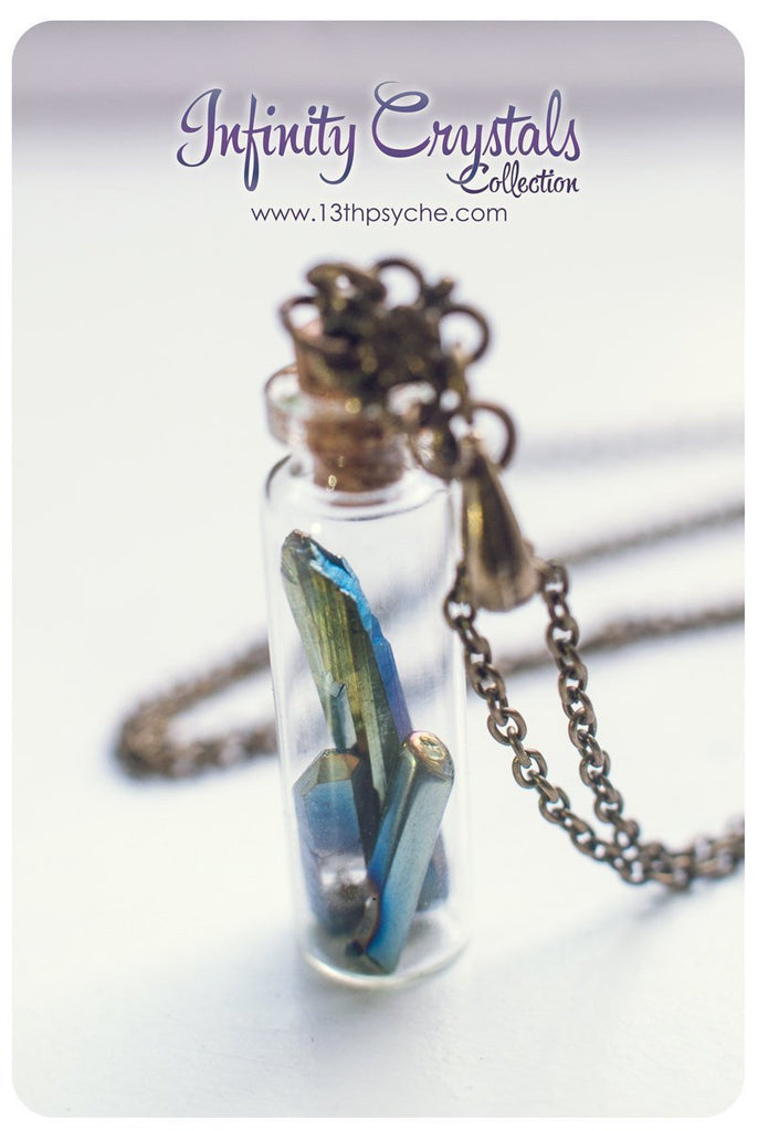 Handmade Glass vial pendant necklace with pointed crystal - 13th Psyche