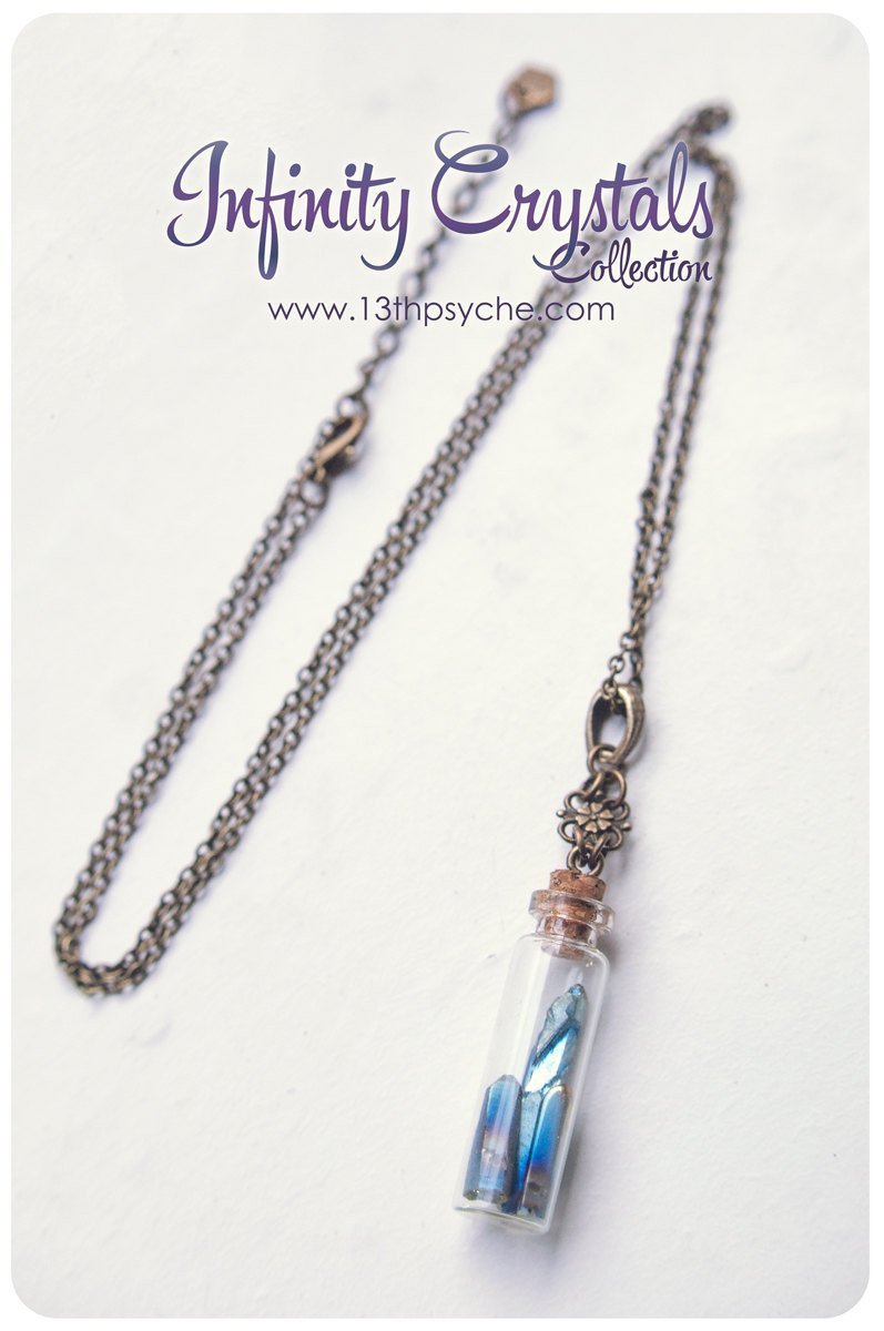 Handmade Glass vial pendant necklace with pointed crystal - 13th Psyche
