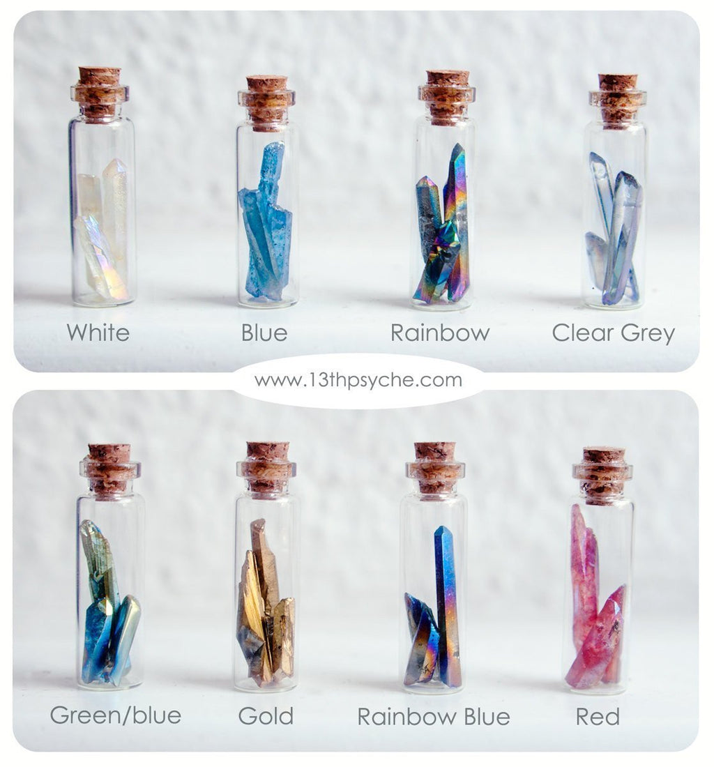 Handmade Glass vial pendant necklace with pointed crystal - 13th Psyche