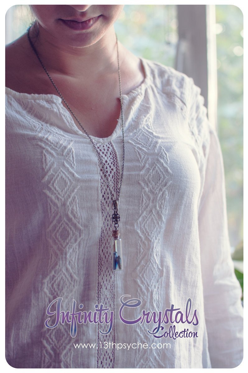 Handmade Glass vial pendant necklace with pointed crystal - 13th Psyche