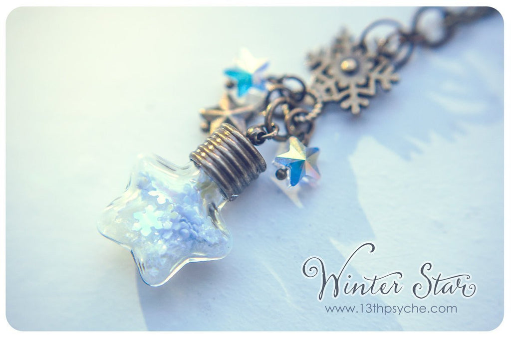 Handmade Snowflake star vial pendant necklace - 13th Psyche