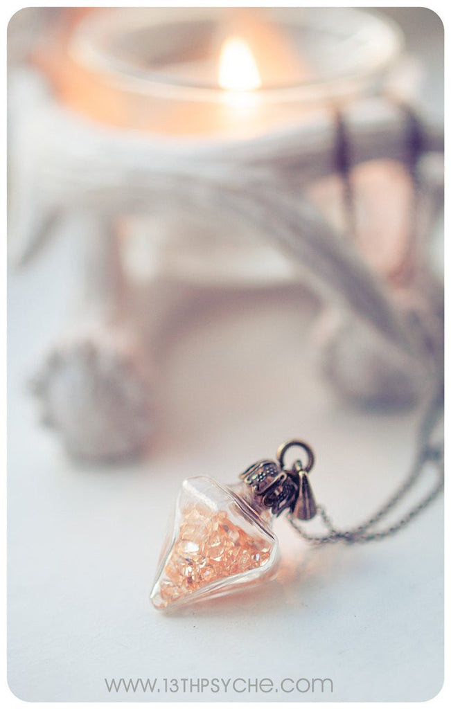 Handmade Glass pendulum diamond vial pendant necklace - 13th Psyche