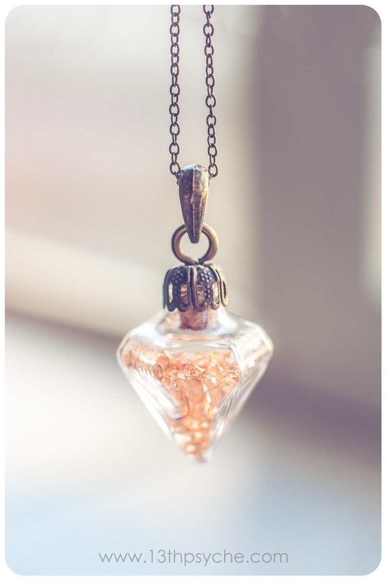 Handmade Glass pendulum diamond vial pendant necklace - 13th Psyche