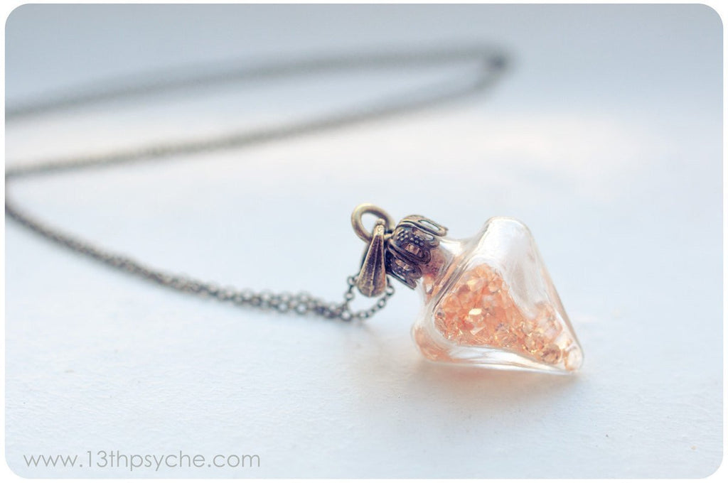 Handmade Glass pendulum diamond vial pendant necklace - 13th Psyche