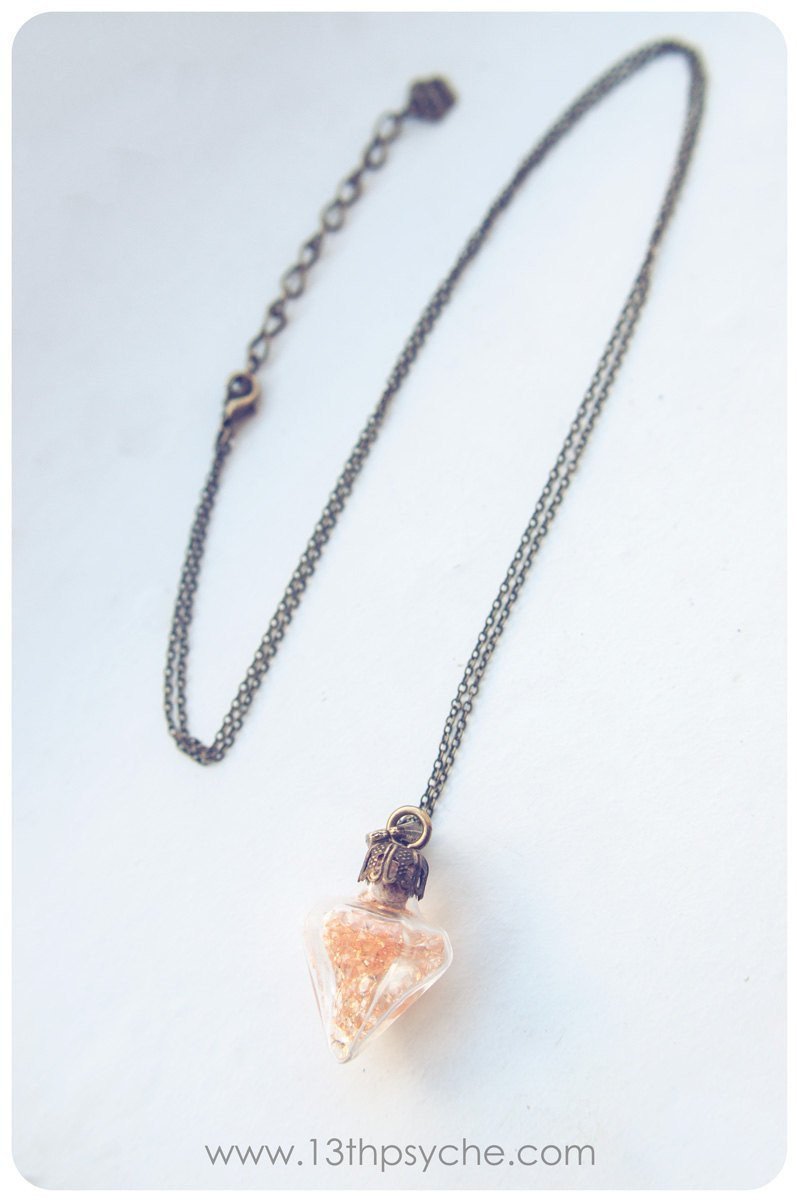 Handmade Glass pendulum diamond vial pendant necklace - 13th Psyche