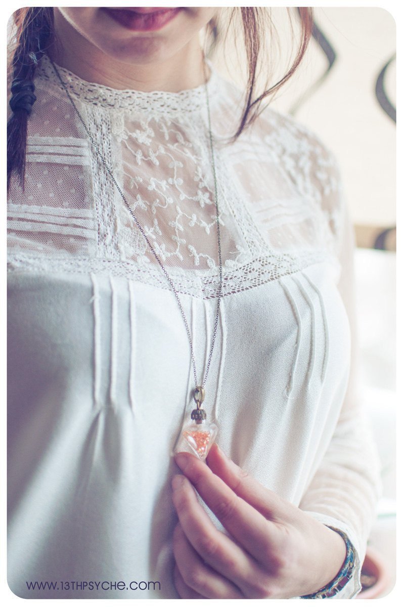 Handmade Glass pendulum diamond vial pendant necklace - 13th Psyche