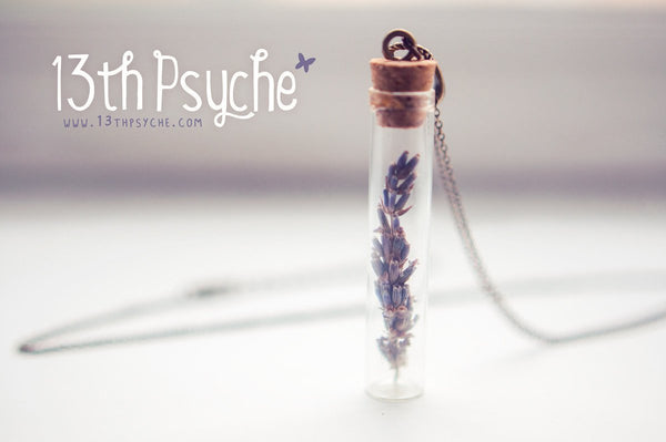 Handmade Real dried lavender vial pendant necklace - 13th Psyche