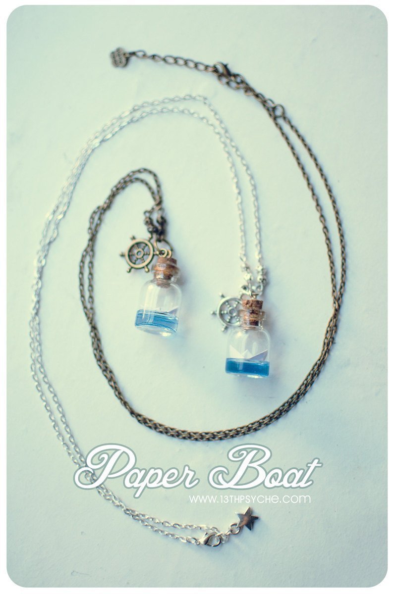 Handmade Origami paper boat bottle pendant necklace - 13th Psyche