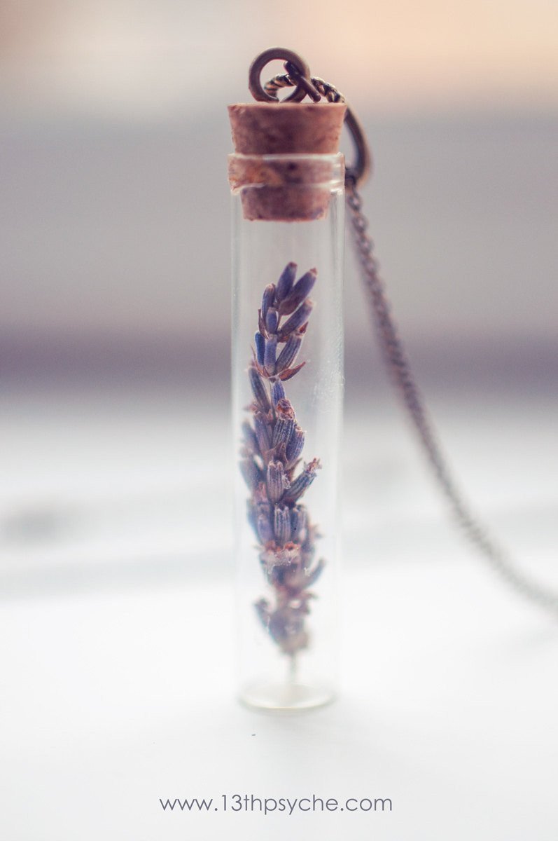 Handmade Real dried lavender vial pendant necklace - 13th Psyche