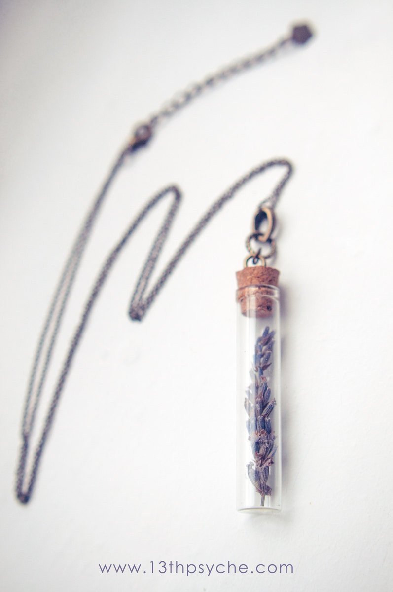 Handmade Real dried lavender vial pendant necklace - 13th Psyche