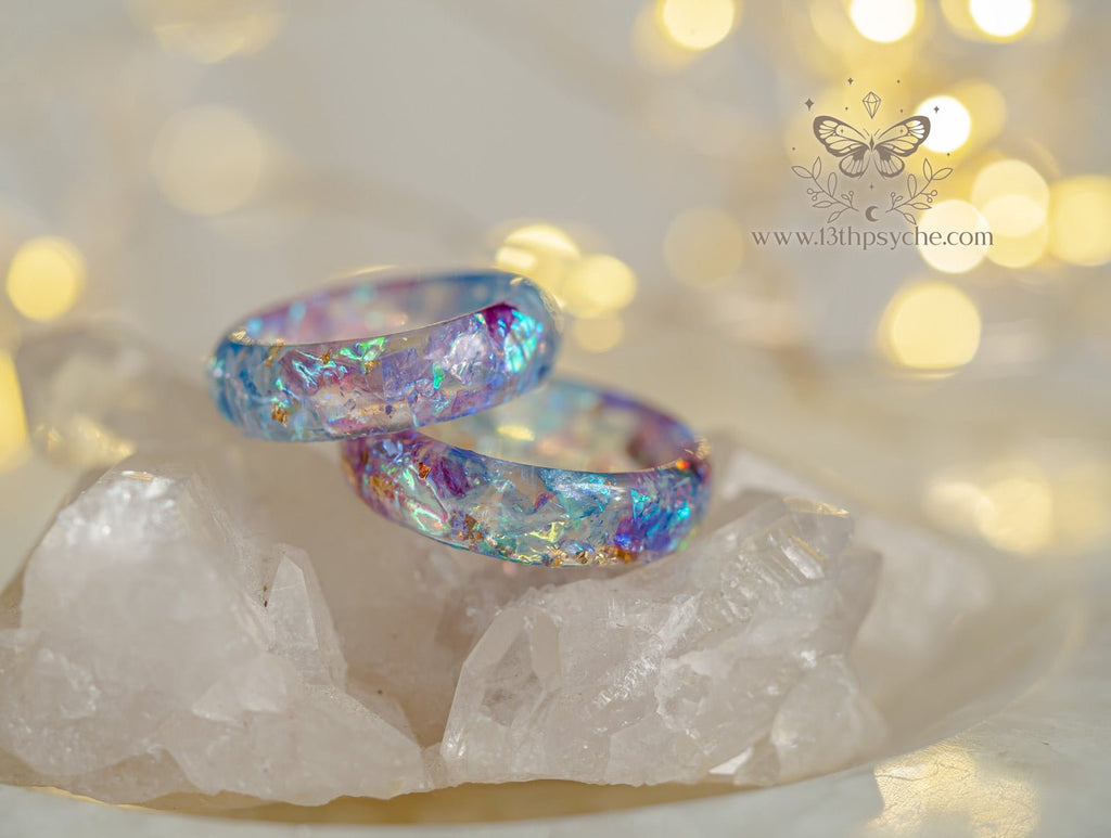 Handmade Iridescent Blue and purple resin ring - 13th Psyche