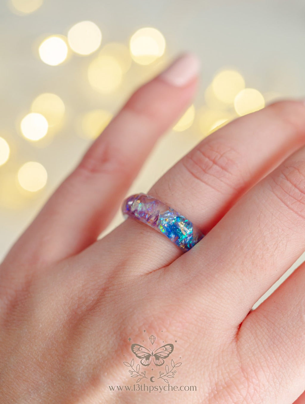 Handmade Iridescent Blue and purple resin ring - 13th Psyche
