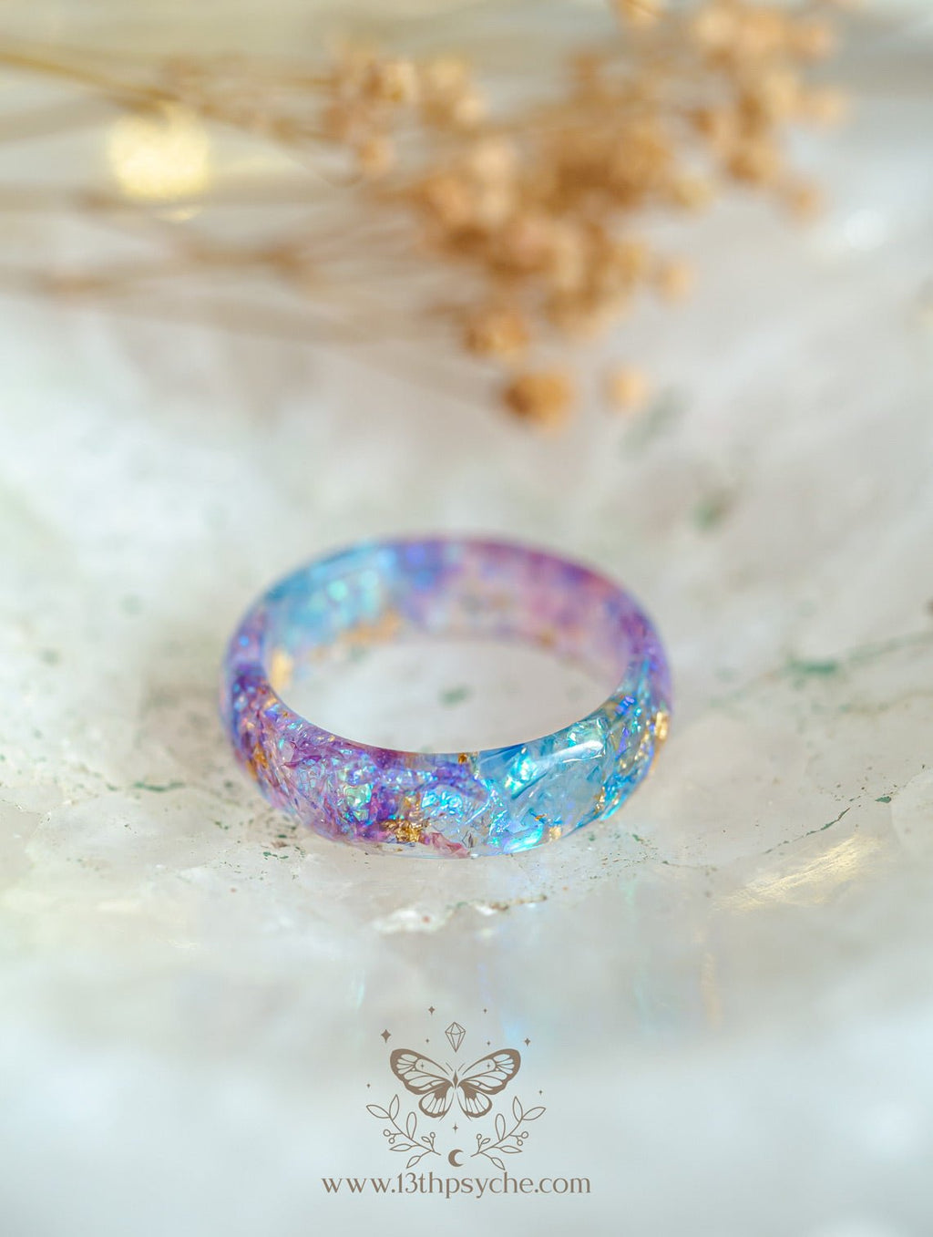 Handmade Iridescent Blue and purple resin ring - 13th Psyche