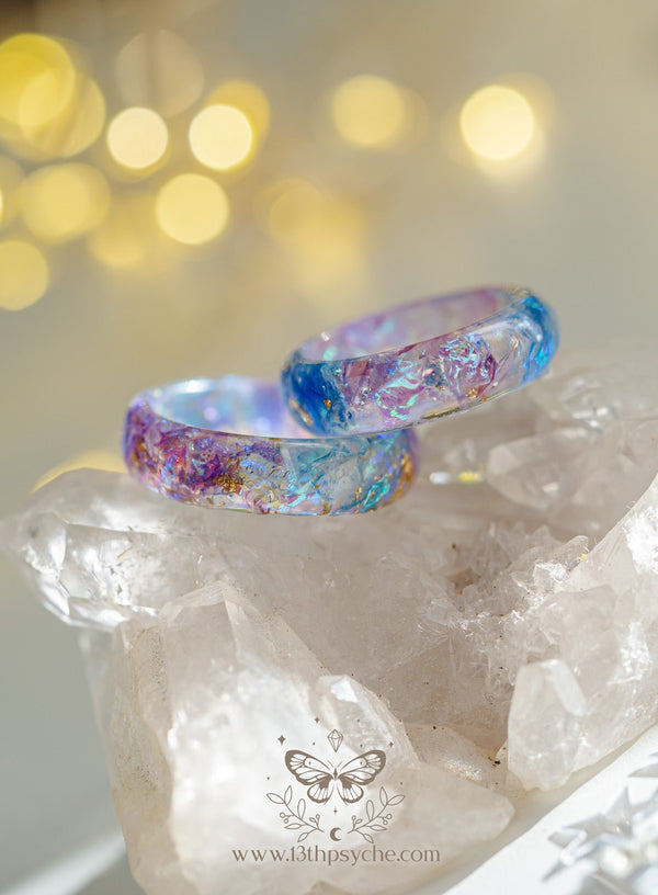 Handmade Iridescent Blue and purple resin ring - 13th Psyche