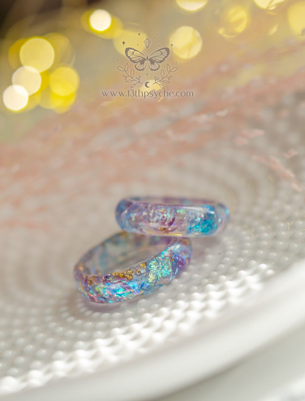 Handmade Iridescent Blue and purple resin ring - 13th Psyche
