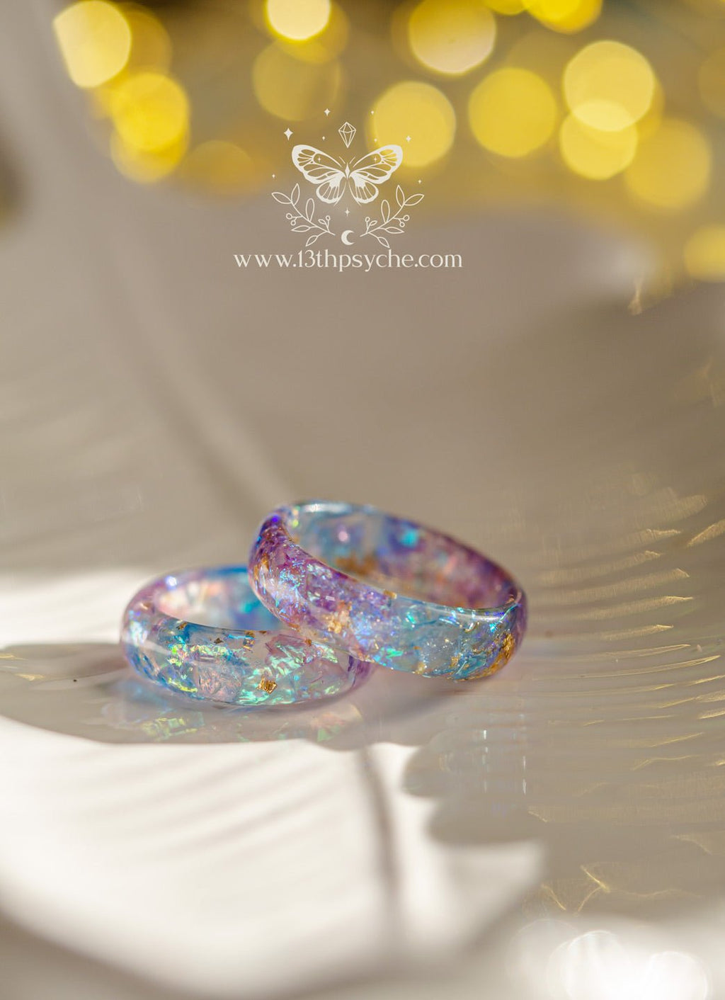 Handmade Iridescent Blue and purple resin ring - 13th Psyche