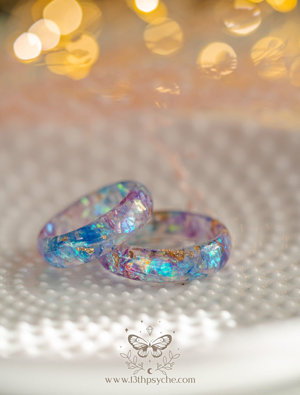 Handmade Iridescent Blue and purple resin ring - 13th Psyche