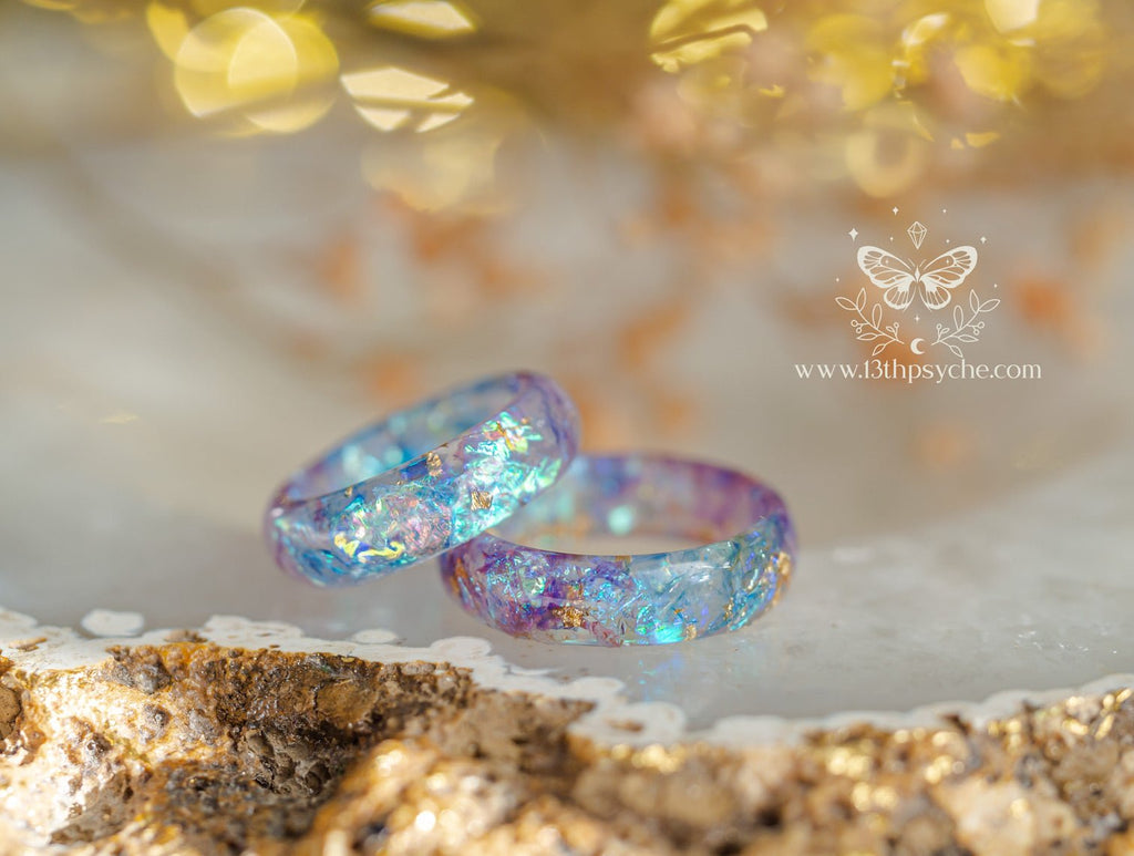 Handmade Iridescent Blue and purple resin ring - 13th Psyche
