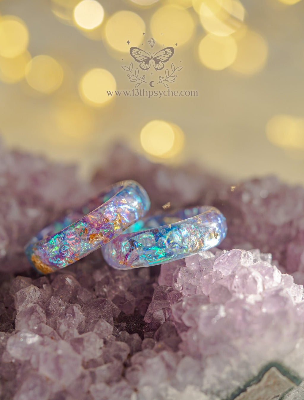 Handmade Iridescent Blue and purple resin ring - 13th Psyche