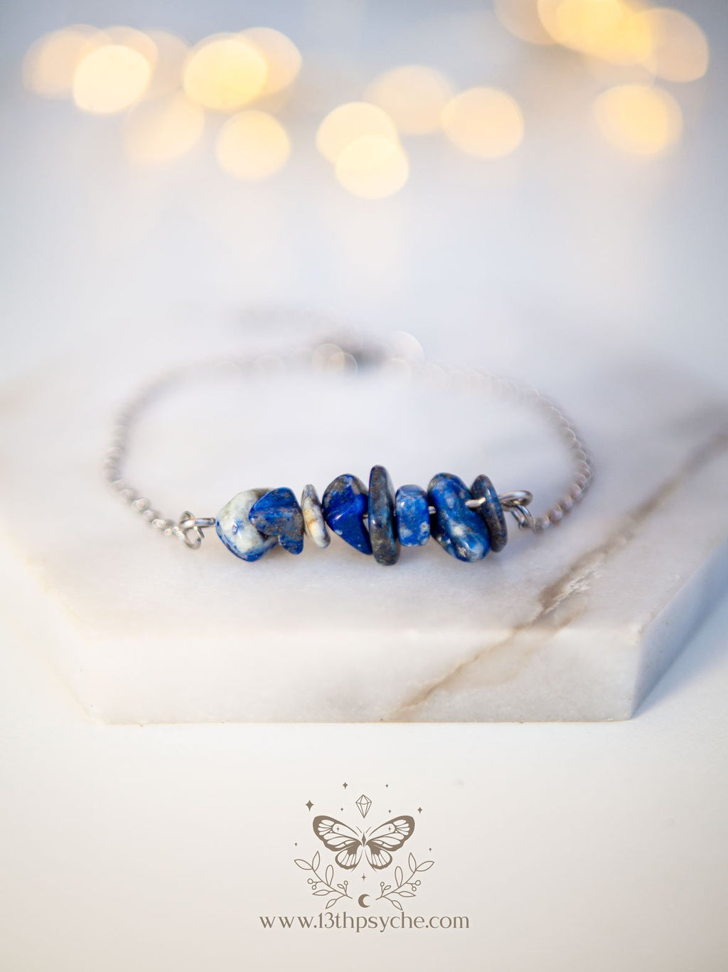 Handmade Lapis lazuli gemstone stainless steel bracelet - 13th Psyche