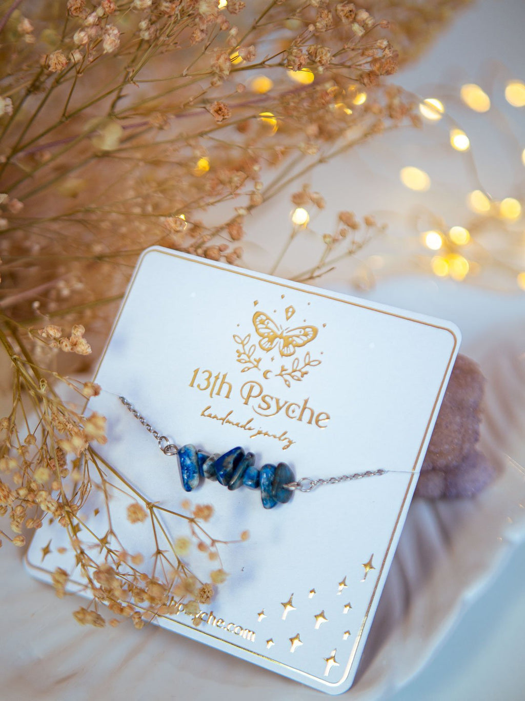 Handmade Lapis lazuli gemstone stainless steel bracelet - 13th Psyche