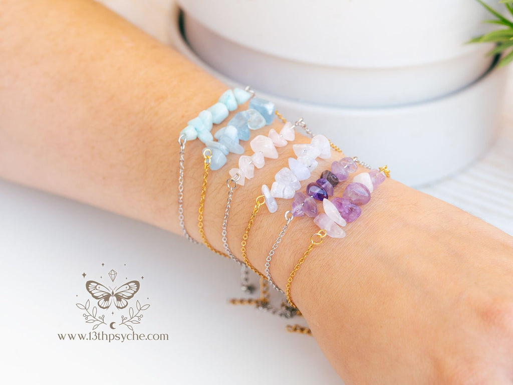 Handmade Light purple amethyst gemstone stainless steel bracelet - 13th Psyche