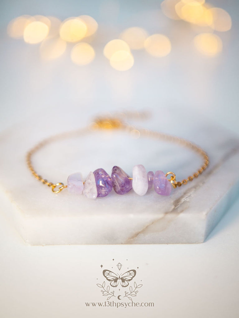 Handmade Light purple amethyst gemstone stainless steel bracelet - 13th Psyche